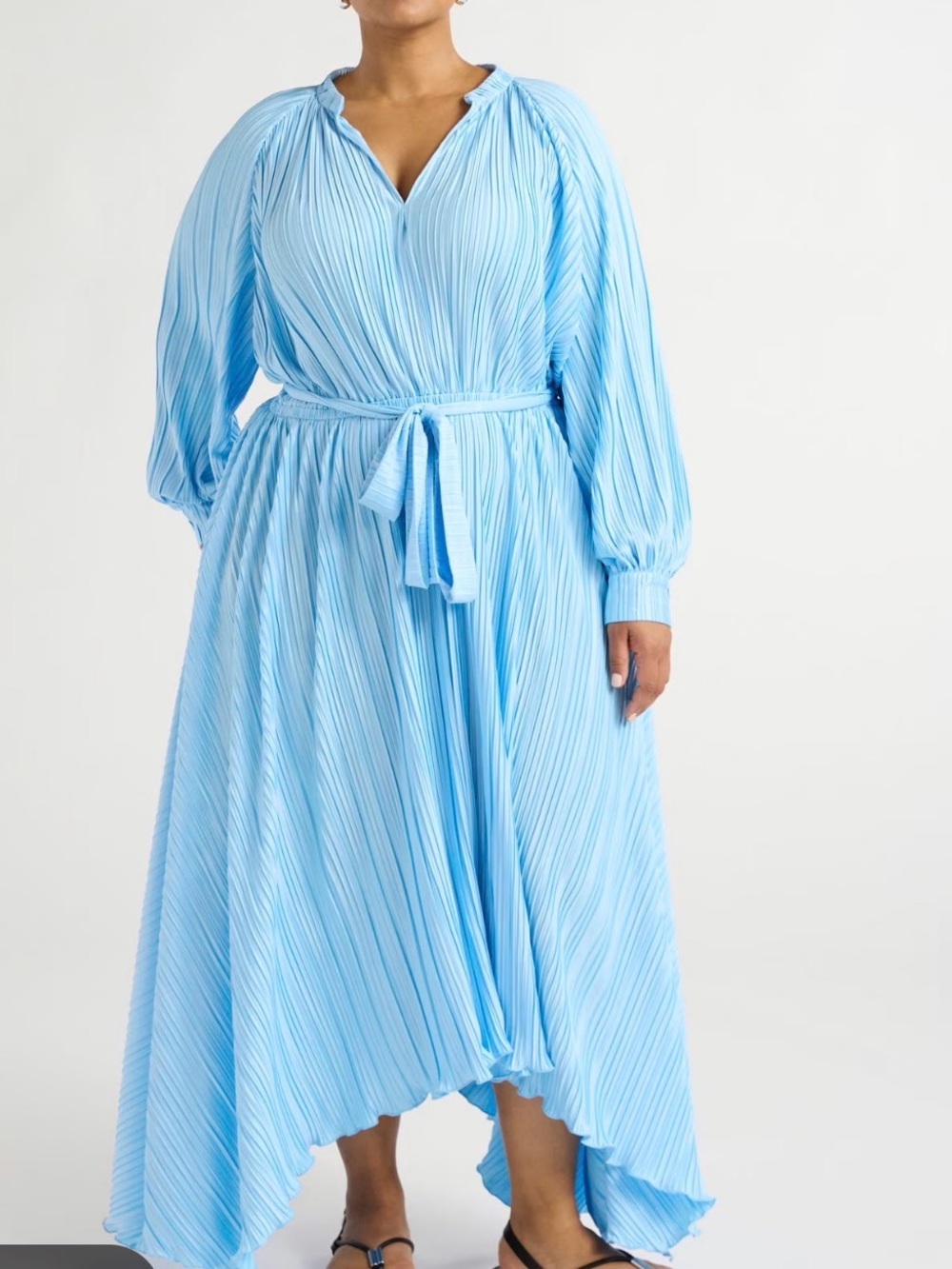 Scoop Women's Pleated Handkerchief Hem Dress with Long Sleeves,size medium (4-6)